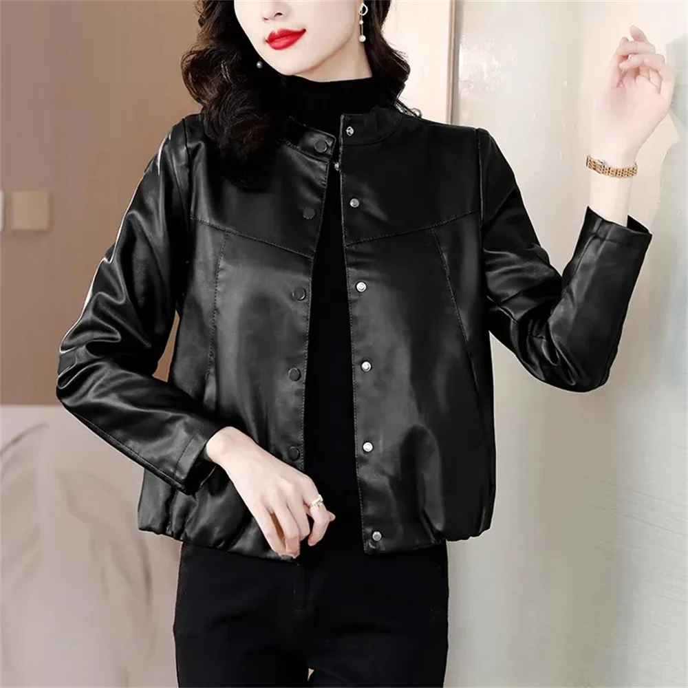 Women Jacket New in Coats New Thick Maillard Leather Jacket Ladies Short Spring and Autumn Fashion Loose Leather Jacket Woman