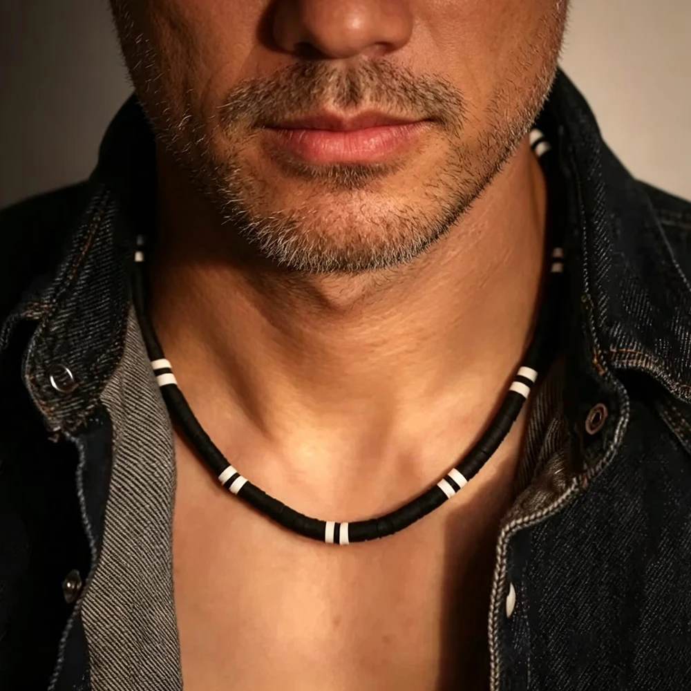 Collar Hombre Bohemia White Black Soft Polymer Beads Necklace Men Collier Homme Male Necklace for Men Women Collana Uomo