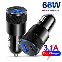 Car Usb Charger Mini 66W USB PD ABS Aluminum Alloy Type C Fast Charging in Car USB-C Adapter For IPhone Samsung Huawei Xiaomi