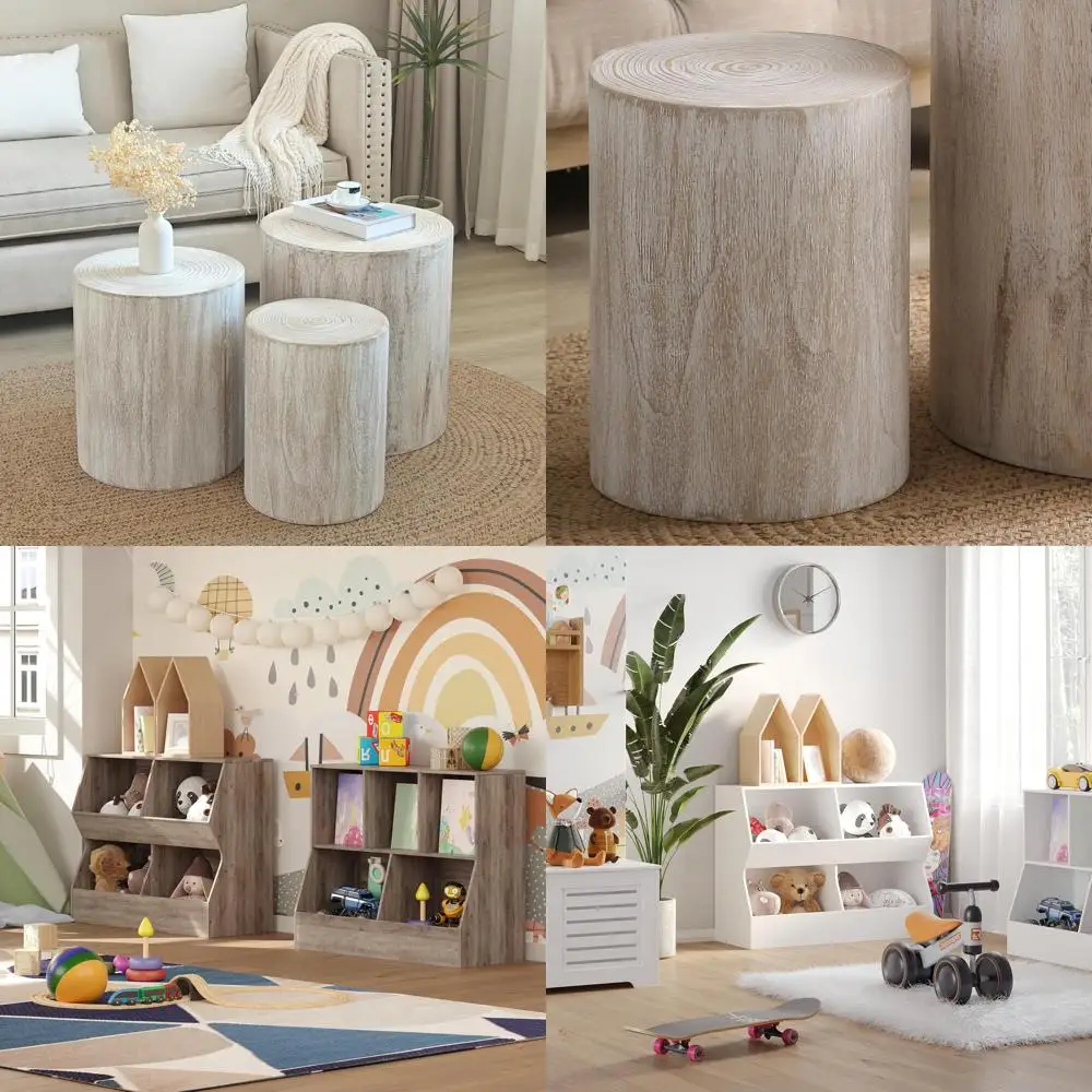 KevinPlus Round Nesting Coffee Tables, Set of 3, Suitable for Living Room and Bedroom, Farmhouse Country Style, No Assembly Requ