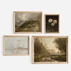 American Vintage Mountains Landscape Flower Oil Painting Art Print Poster Canvas Pictures Decoration Wall Room Luxury Bedroom