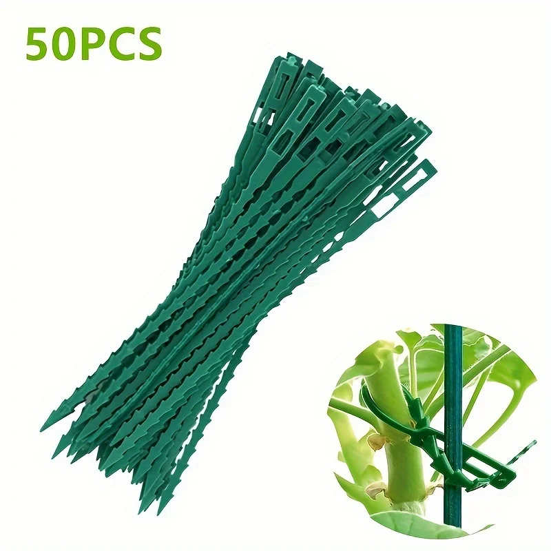 50pcs Adjustable Plastic Plant Cable Ties Reusable Cable Ties for Garden Tree Climbing Support Plant Vine Tomato Stem Clip