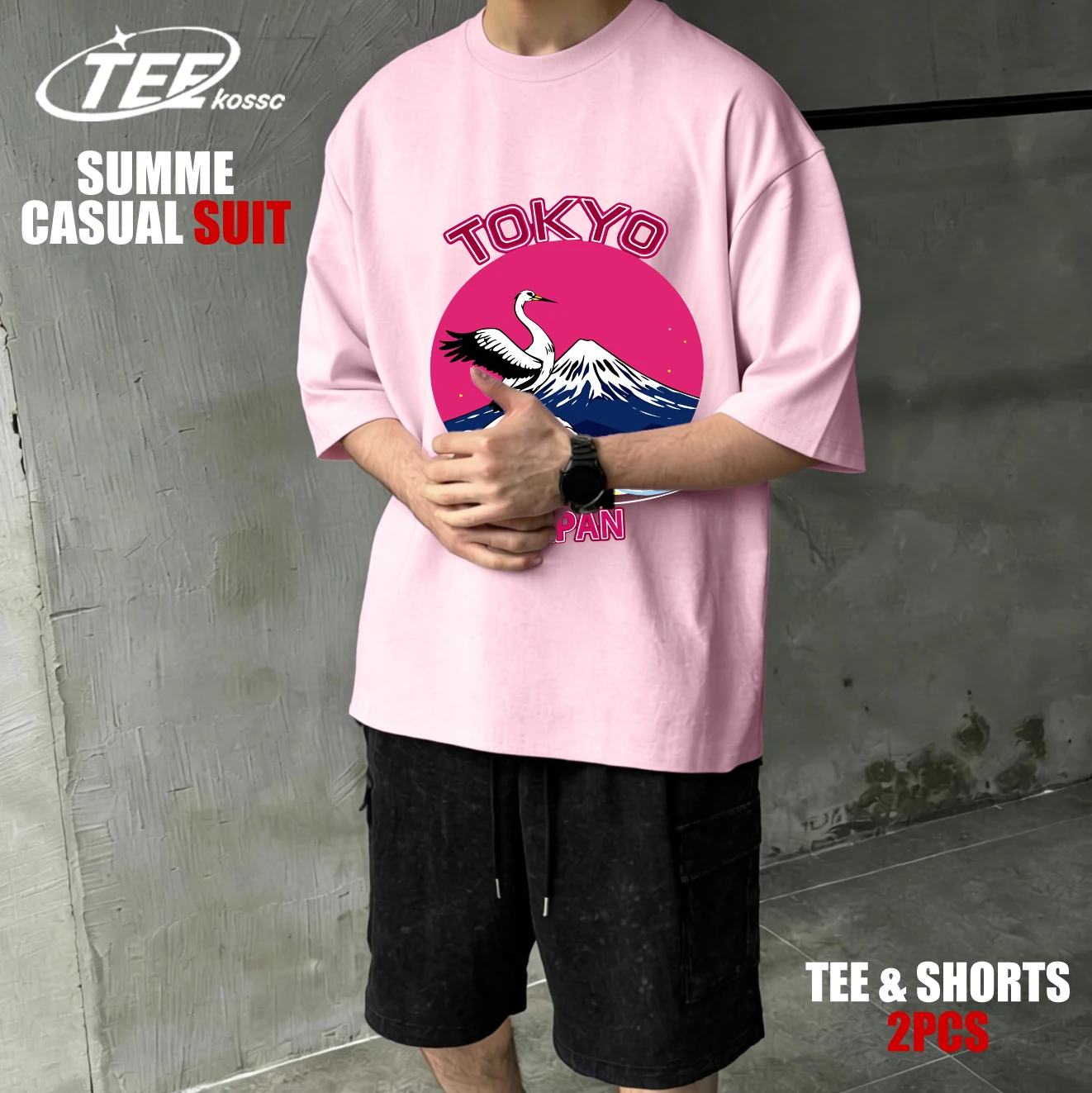 

Tokyo Japan Mountain Wave Crane T Shirt Man All-Natch Hip Hop T-Shirts Trendy Cotton Sportswear Male Summer Loose Clothes Set