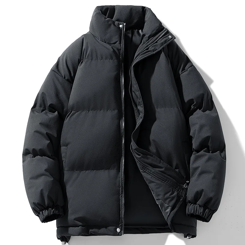 

Men's Loose Simple Basic Casual Trendy Solid Color Stand Collar Zipper Quilted Jacket Winter New Fashion Male Thicken Parkas