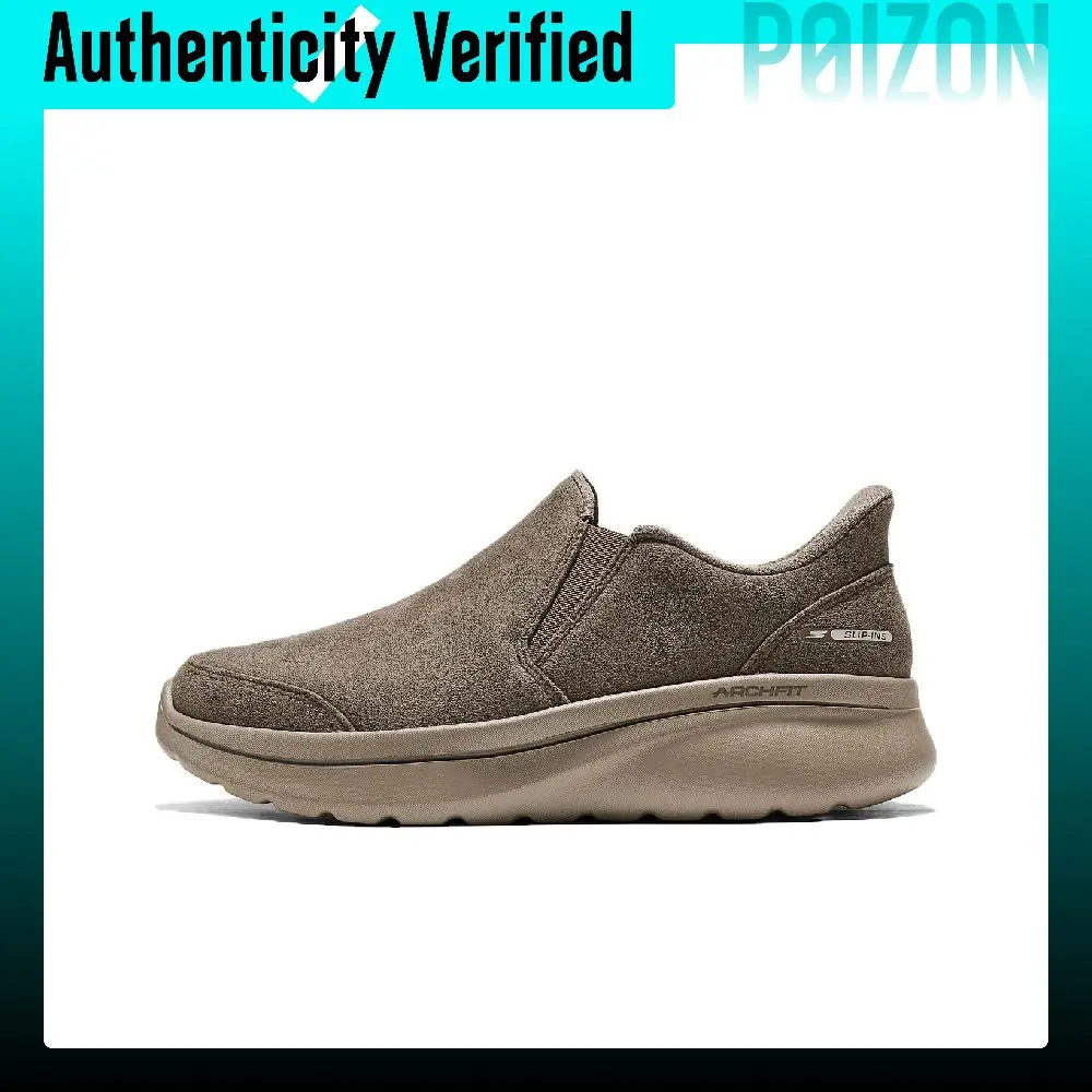 Zapatillas de caminar Skechers GO WALK para mujer, de caña baja, color taupe oscuro y grisáceo, modelo 125858-DKTP.