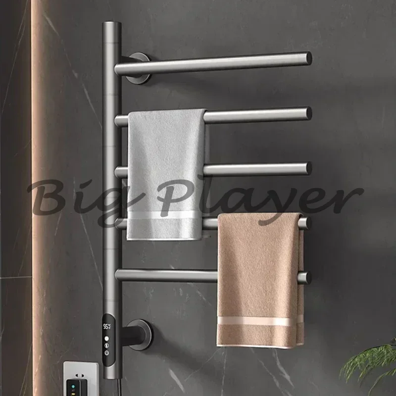 

Electric Heated Towel Rail For Bathroom 304 Stainless Steel Electric Rack Timing Towel Radiator With 180 Rotation