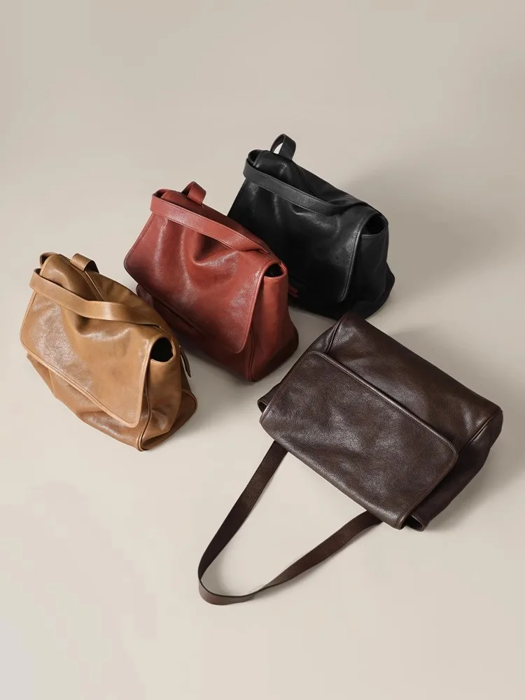 Natural Vegetable-tanned Top-grain Cowhide Leather Women Bag Large Capacity Shoulder Bag For Women Fashion Simple Shoulder Bag