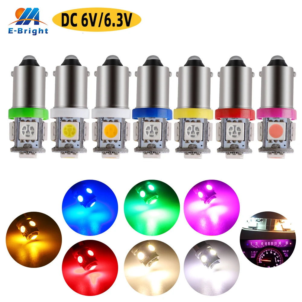 

50PCS DC 6V 6.3V GE44 47 BA9S 755 756 1895 64111 5050 5SMD Pinball Game Car Light Bulb Warm White Blue Red Green Amber Pink