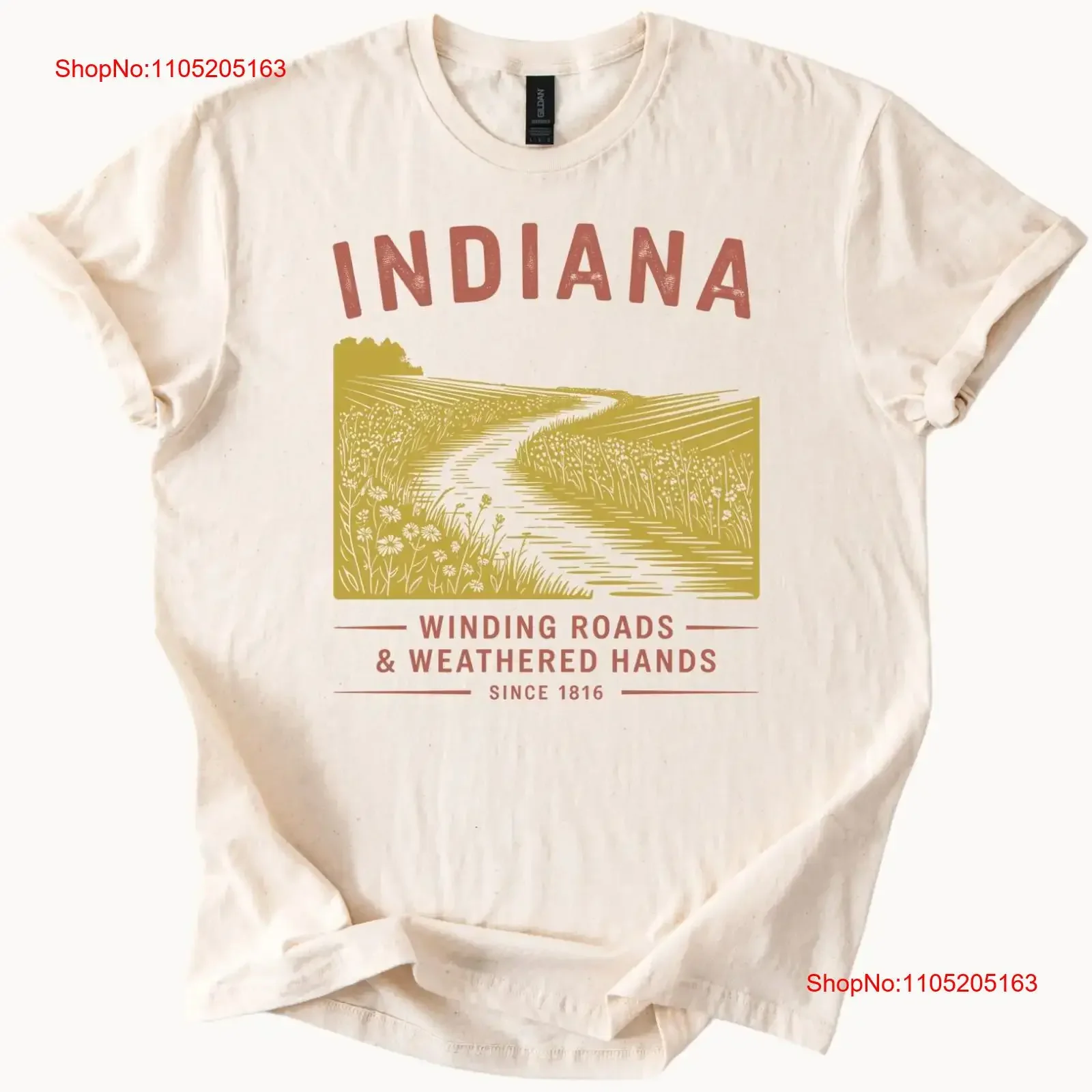 Indiana T Shirt Winding Roads Weathered Hands Scenic Nature Landscape St vintage Washed homme Stylish Versatile Casual Slightly