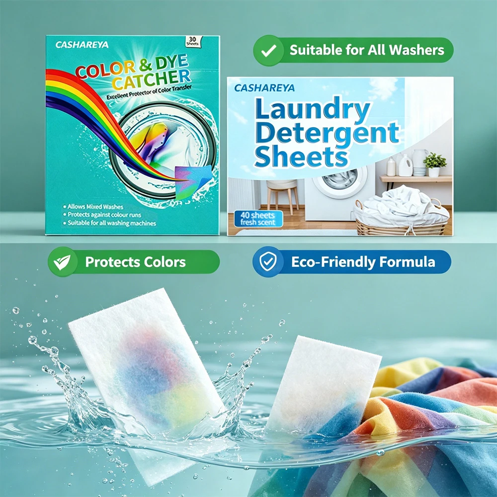

CASHAREYA Laundry Detergent Sheets 40 Pcs Concentrated Travel Laundry Paper Eco-Friendly Clothes Cleaning for Washing Machine