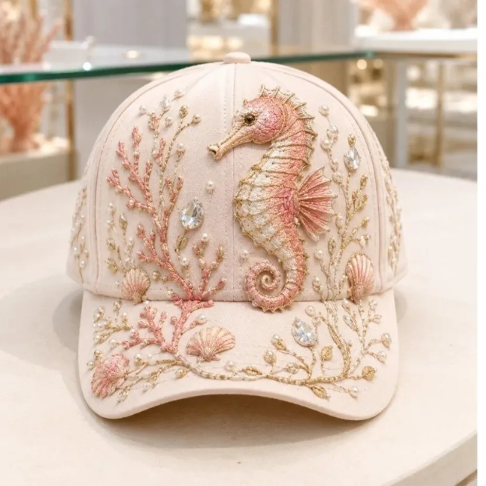 Creative 3D Ocean Creatures Embroidery Cap Breathable Lightweight Peaked Cap Adjustable Ethnic Style Baseball Cap Outdoor
