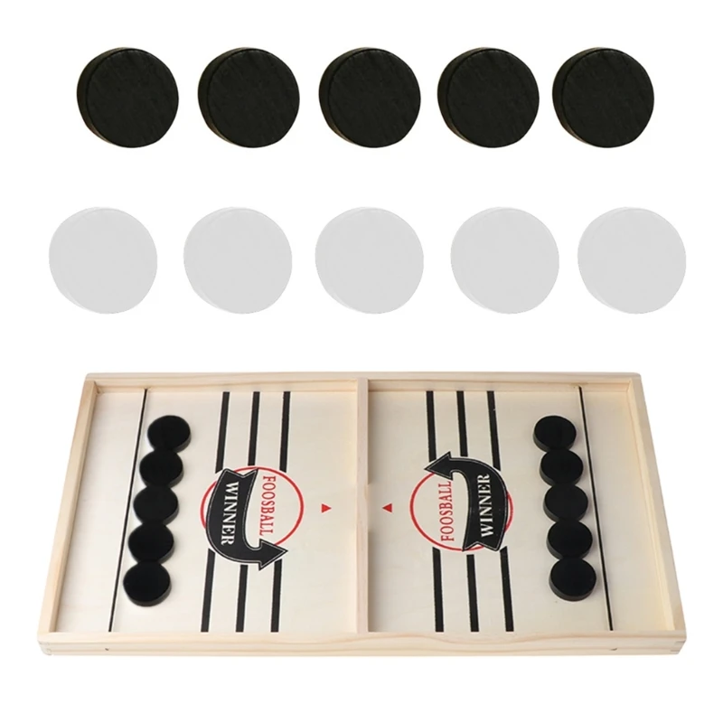 YD61 Large Fast Sling Puck Game, Wooden Desktop Ice Hockey Table Game, Chess, Foosball Slingshots Game Toys for Parent Child