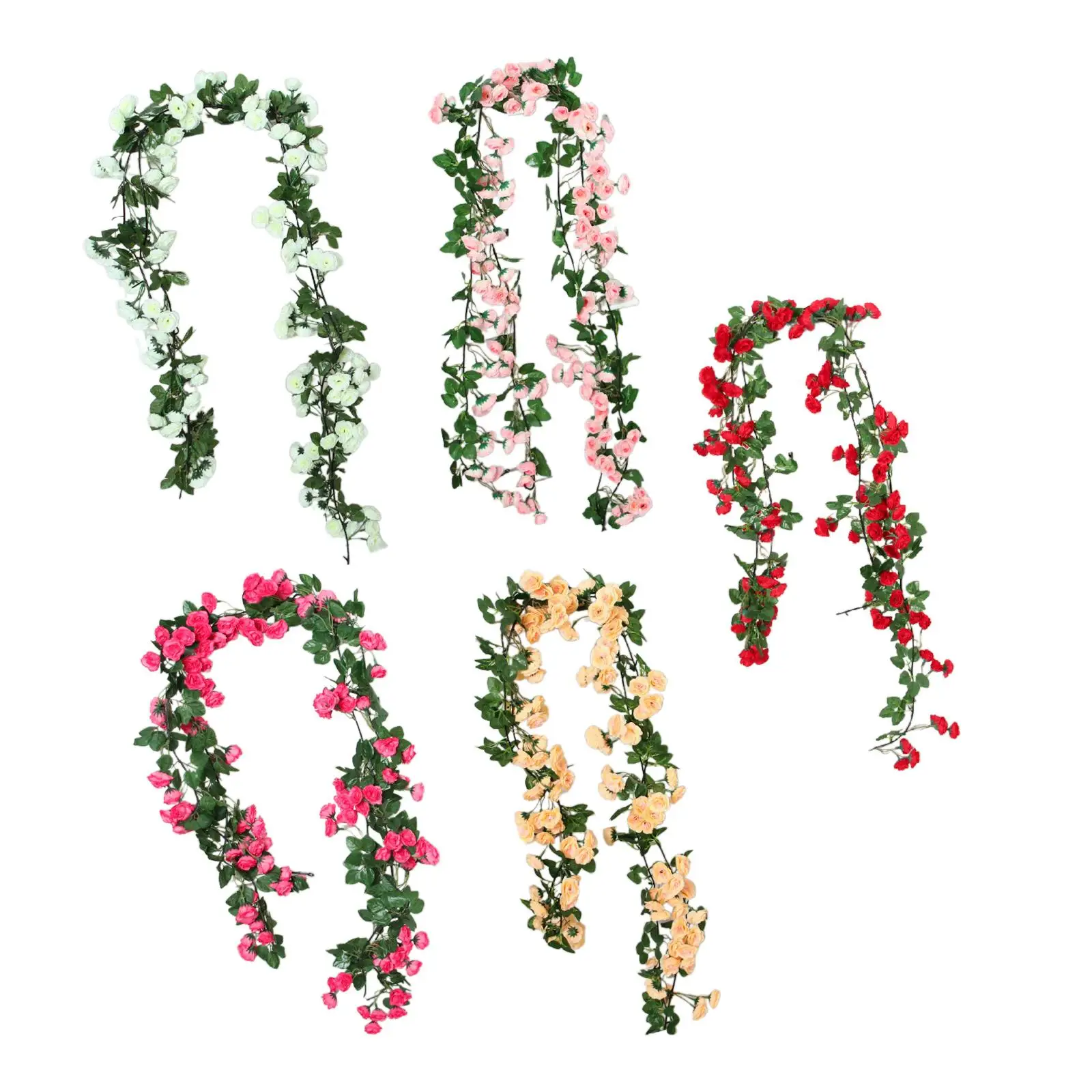 

Artificial Flowers Vine, Artificial Rose Vines, 180cm Green Leaves Garland Hanging Plants for Holiday Table Door Decoration