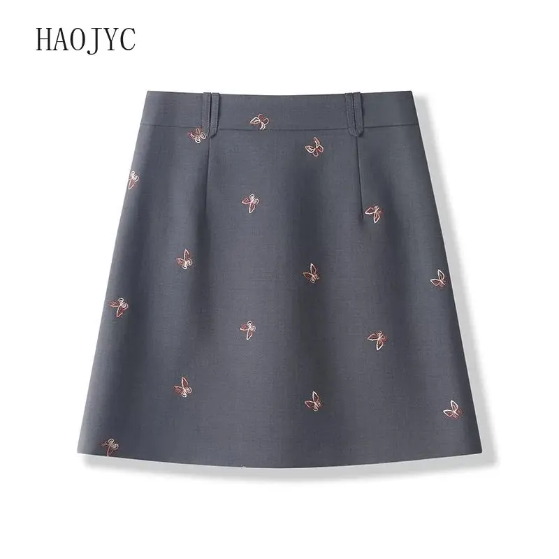 

Embroidery gray suit skirt women's spring and summer 2025 new fashion versatile a-word short small hip skirt