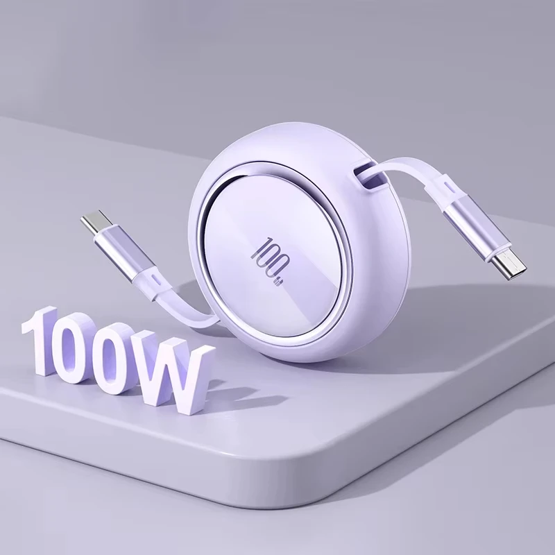 100W 6A Super Fast Charge Type C Retractable Usb Cable C to C Charger Cable for iphone 15 16 17 pro max xiaomi Samsung