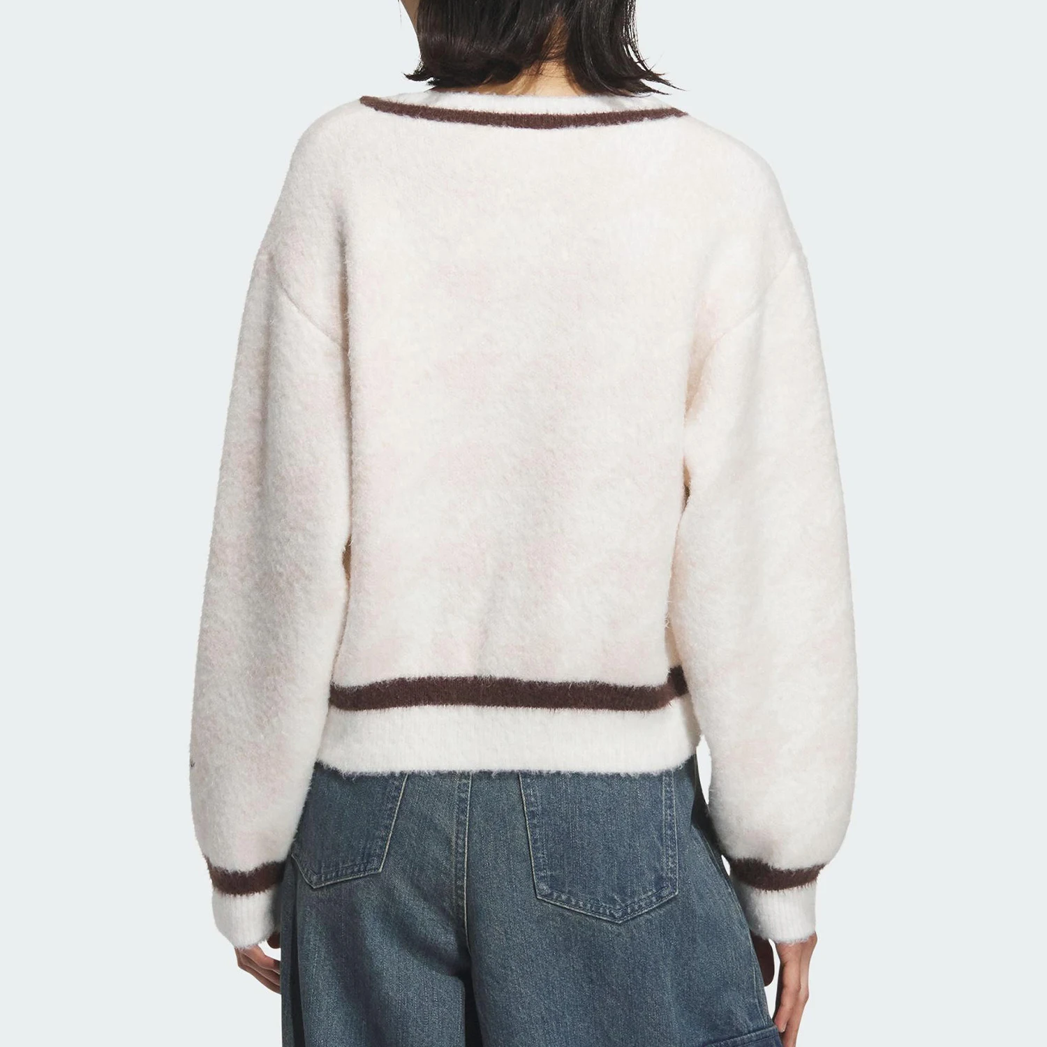 Adidas Originals Women's V-Neck Retro Knitted Wear-Resistant Crew Neck Sweatshirt KC2687