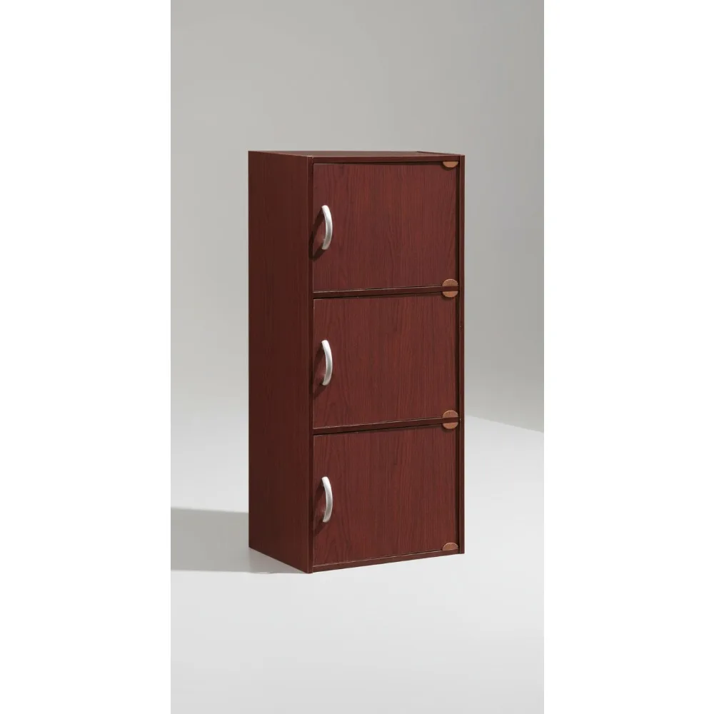 

3 Door Bookcase Cabinet, Mahogany Finish, Home Office Storage Solution for Books and Decor
