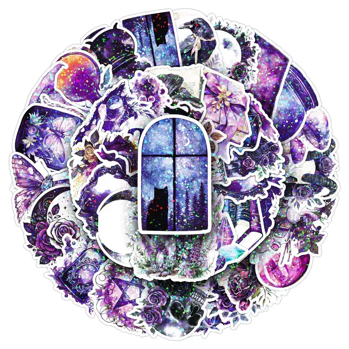 

10/50Pcs Laser Style Magic Witch Crystal Stickers Halloween Witchy Goth Decals DIY Phone Laptop Luggage Skateboard Sticker Toy