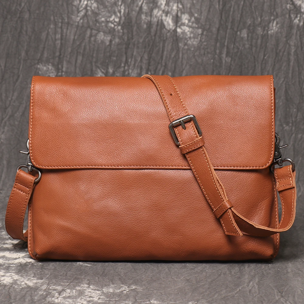 LUOKIR Vintage Echtem Leder Umhängetasche männer Mode Einfache Schulter Messenger Taschen Casual Luxury Klappe Rindsleder Kupplung Tasche – Detail 4