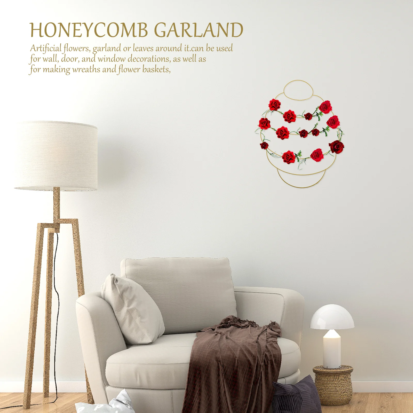 الربيع الزهور إكليل الحديد الإطار خلية النحل على شكل حلقة للباب الأمامي الديكور DIY إكليل صنع لوازم اكاليل للباب الأمامي #3