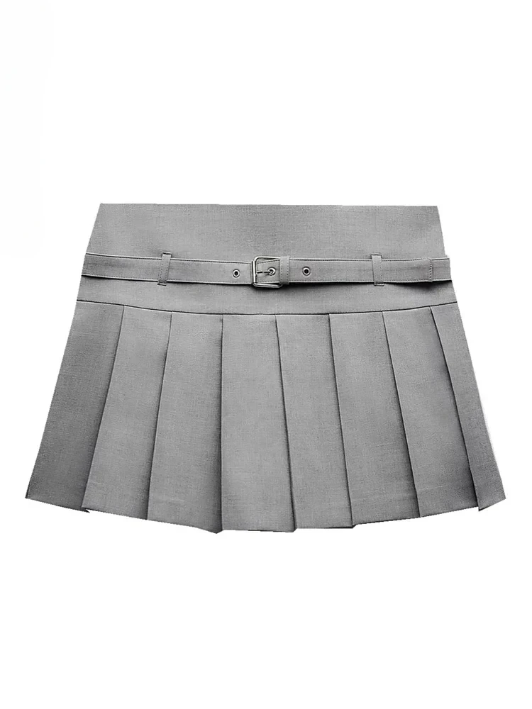 New Women's Fashion 2025 Autumn Box Pleat Skort Women Vintage Belt Mid Waist Versatile Female Chic Mini Skirt