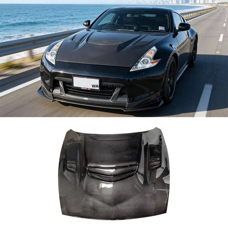 

Для 370Z Z34 2009-2021: Накладка на капот из настоящего карбона, внешние аксессуары для крышки двигателя