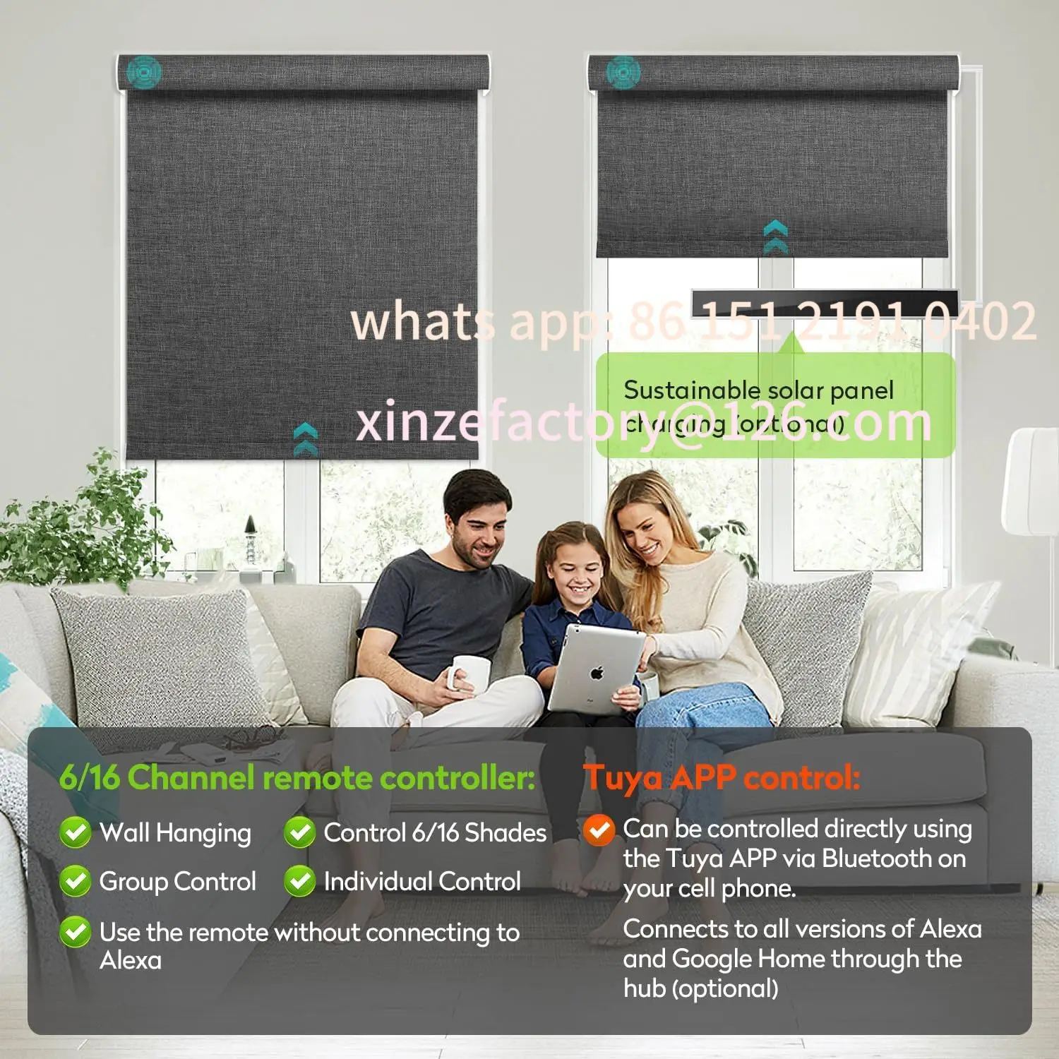 

Customizable zamówienie inteligentne rolety zaciemniające Sunroad - kompatybilne z Tuya/Alexa/Google, akumulatorowy