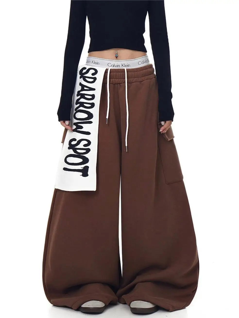 

Women's Loose Casual Trousers 2025 New Style Color Block Letter Print High Waist Wide Leg Pants City Walk PVC Fabric