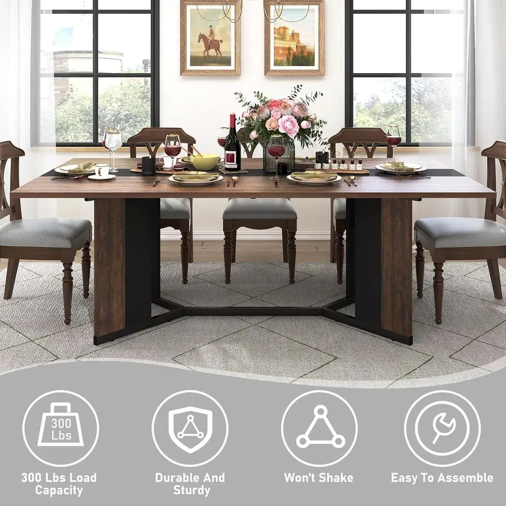 70Inch Large Dining Table or 4 6 People,Wooden Recular Kitchen Table W/Waterproo Tabletop,Large Recurniture W/Adjustable Legs,Br - view 6