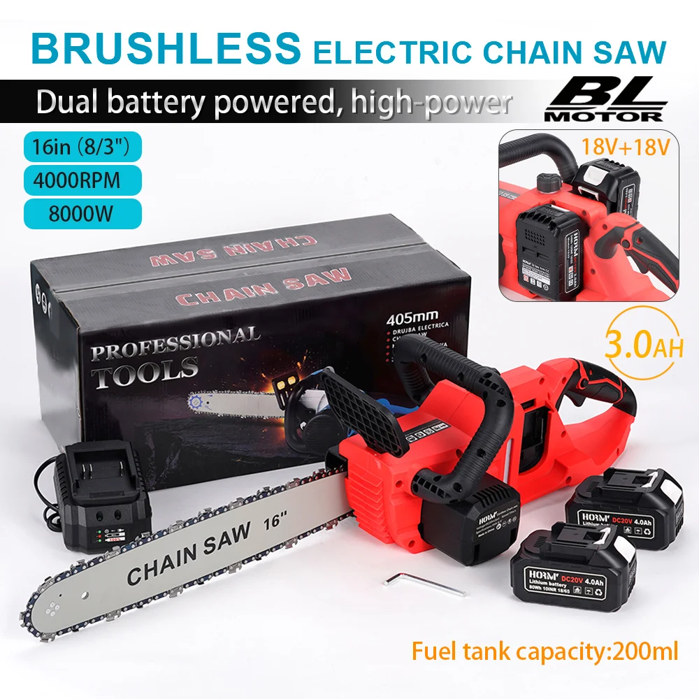 16Inch Brushless Electric Chain Saw Portable Chainsaw Rechargeable Cordless Graden Pruning Handheld Tools for Makita 18V Battery