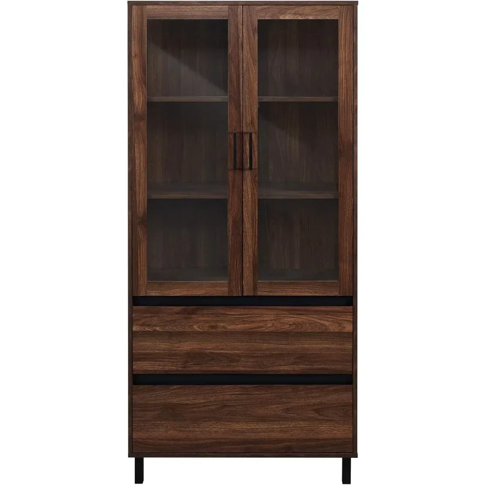 Glass Door Storage Hutch, Dark Walnut Furniture Company, 68"