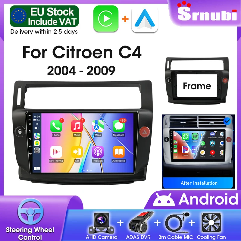 Autoradio Srnubi 2Din pour citroën C4 C-Triomphe C-Quatre 2004 2005 2006 2007-2009 lecteur multimédia Carplay Android Auto stéréo
