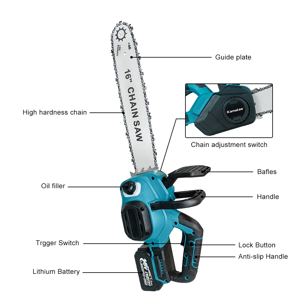 【Brak baterii 】 kamolee 16 Cal 8000w bezszczotkowa elektryczna piła łańcuchowa automatyczna do obróbki drewna do akumulatora Makita 18v