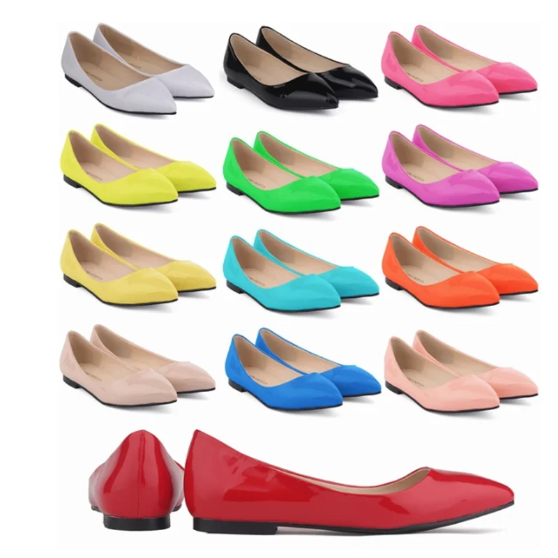 Lady Plain Casual Flats Pointy Toe Candy Colors Simple Promotion Plus Sizes Shoes For Big & Small Feet Green Blue Slip-Ons 29CM