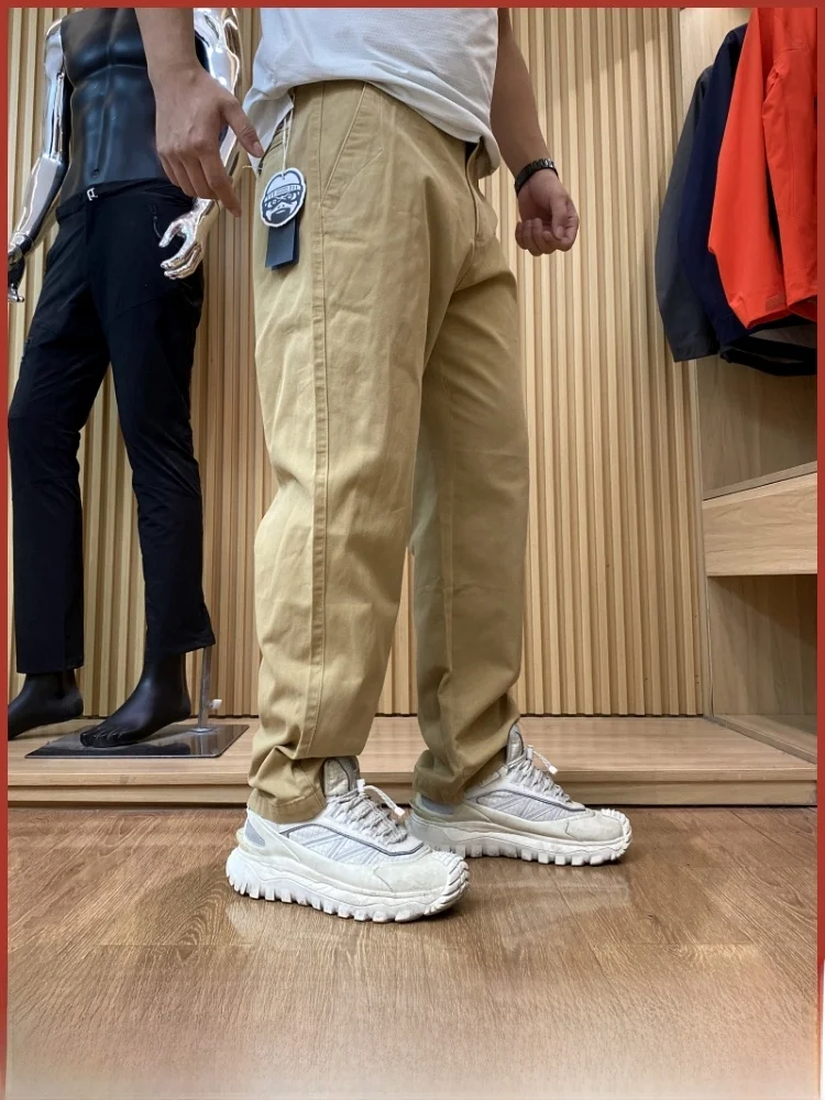 

Повседневные брюки цвета хаки из чистого хлопка, мужские осенне-зимние новые прямые брюки, удобные дышащие модные базовые цвета