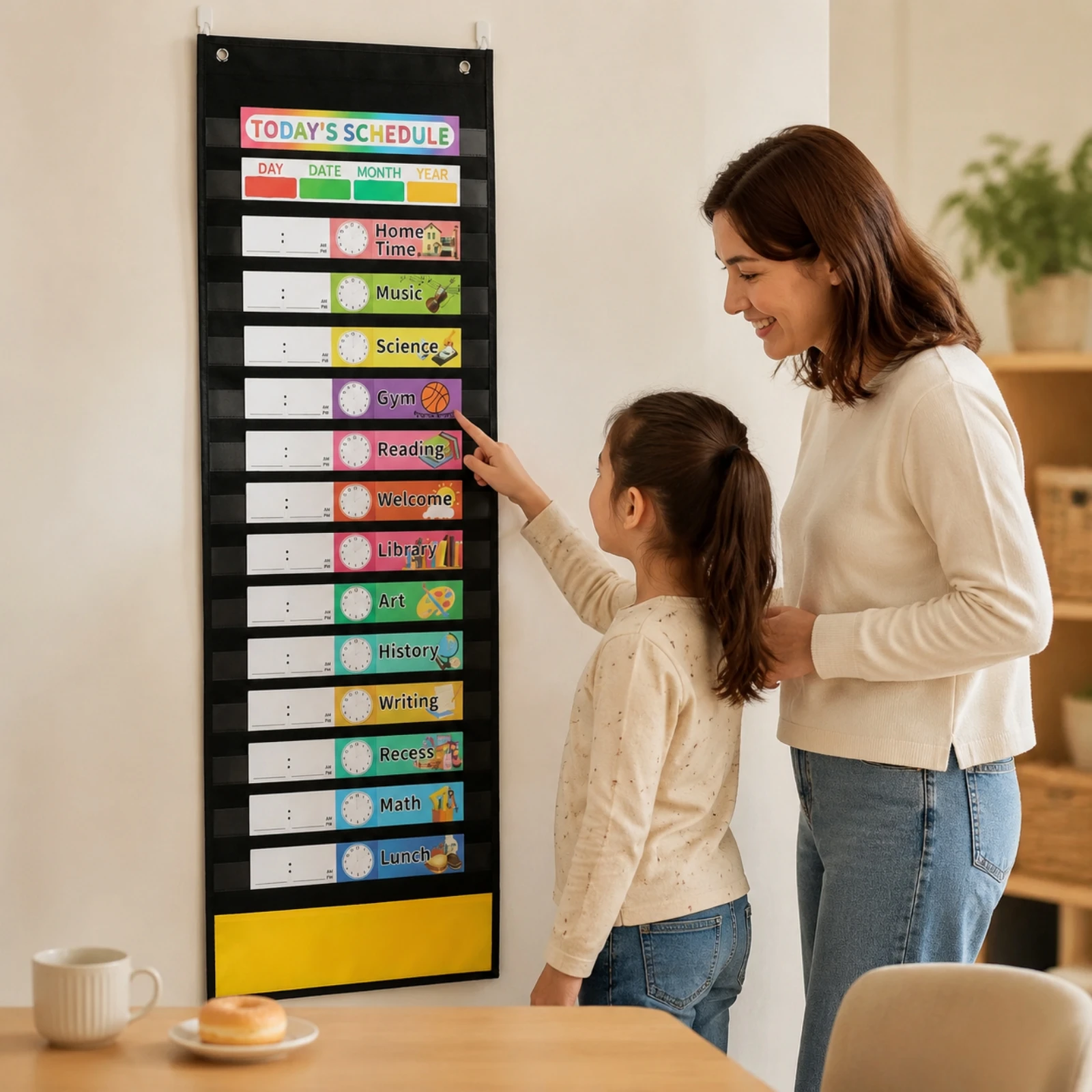 Wall-Mounted Scheduling Pocket Chart Reusable Daily Schedule Pocket Chart Double-Sided Wipeable for Teachers