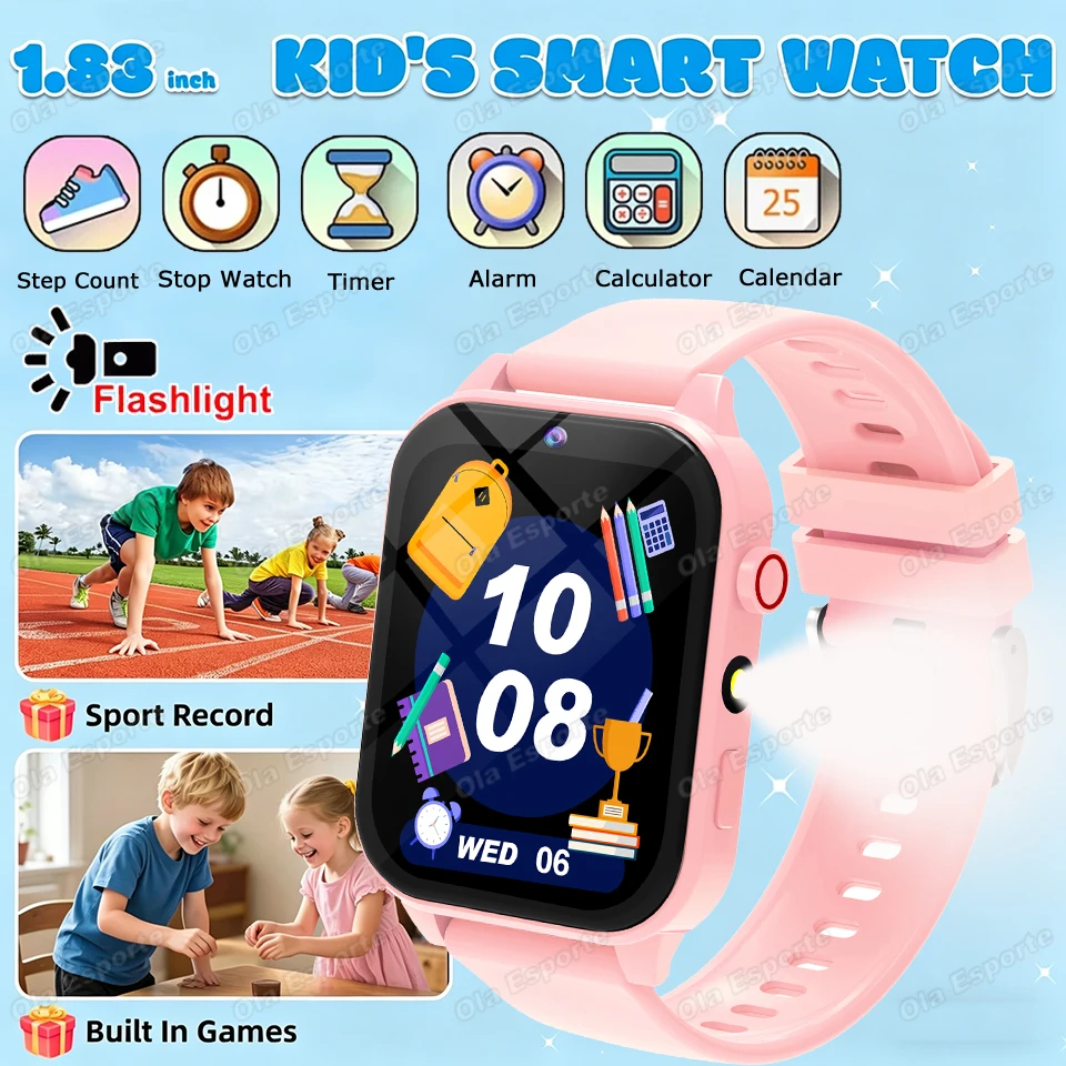 

New LED Flashlight Smart Watch 2026 Kids Games Sleep Monitor Camera Alarm Clock Calculator Children Smartwatch Boys Girls Gifts