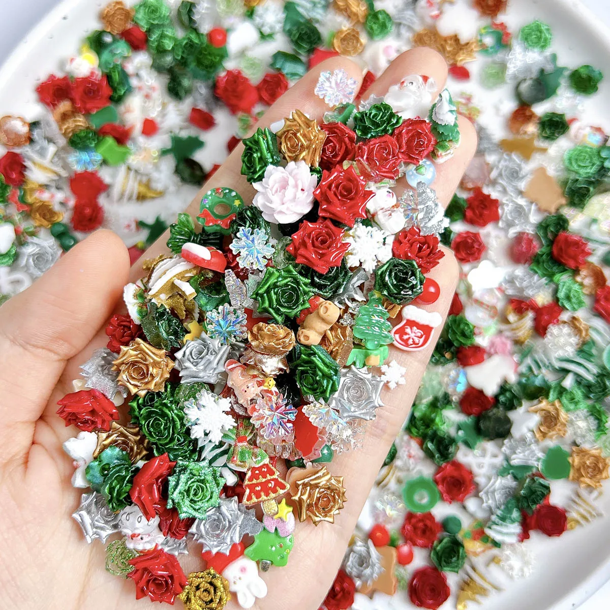 

Creative Blind Box Christmas Series Resin Nail Charms 3D Cartoon Santa Claus Snowman Tie Crystal Ball Nail Art Decorations DIY