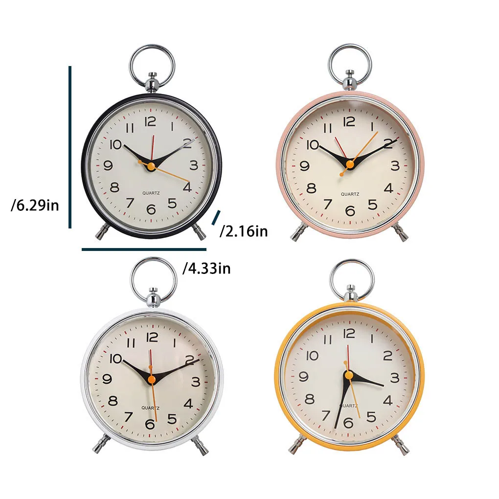 ساعة كلاسيكية منبه للطاولة على الطراز الأوروبي ساعة مكتب صامتة عتيقة غير موقوتة محمولة معلقة باللون الوردي