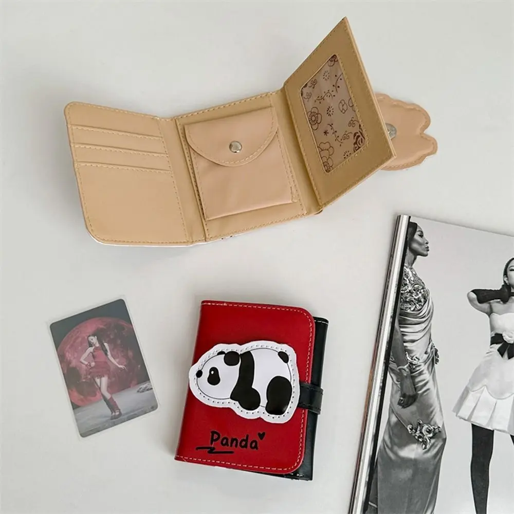 Portatarjetas de Panda de PU portátil, monedero corto de cuero PU, bolso de mano para mujer