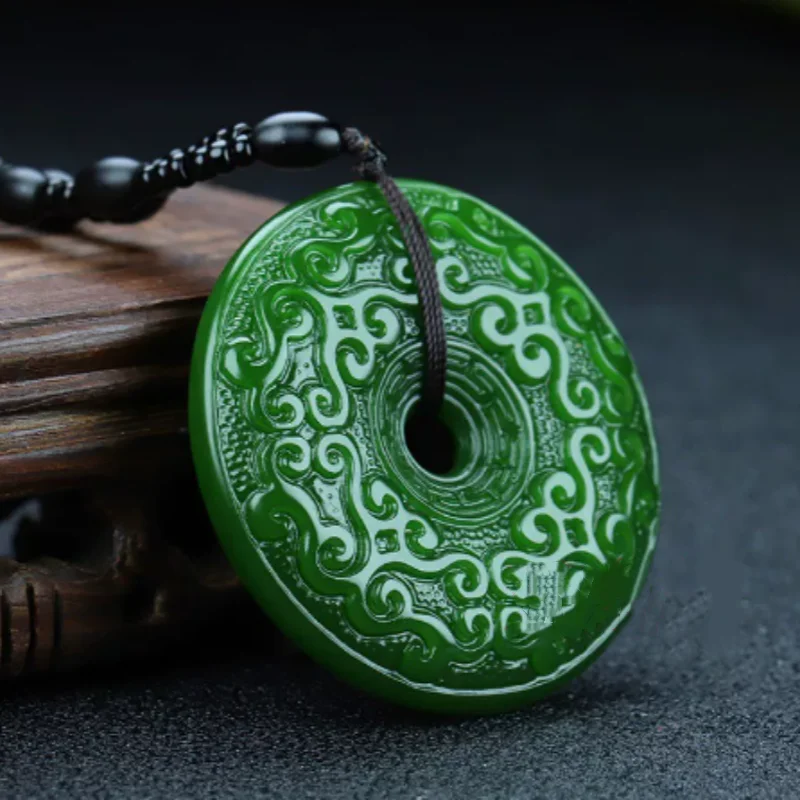 Exquisite Hetian Jade Carved Safety Buckle - Feng Shui Auspicious Hanging Ornament, Lucky Home Decor