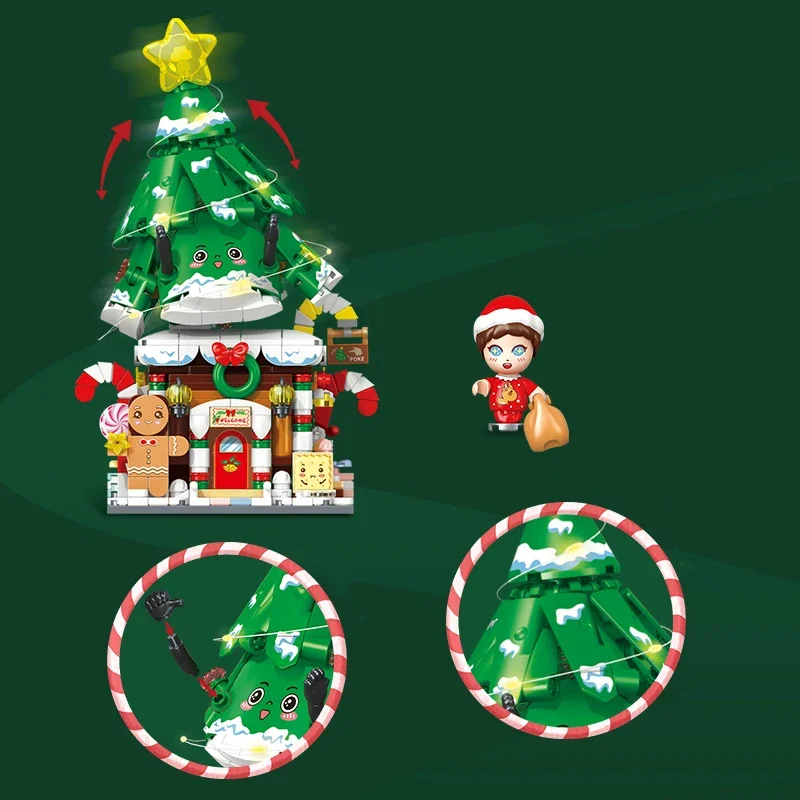 Animation Weihnachten Straße Szene Montage Mini Kleine Partikel Bausteine Weihnachten Baum Pädagogisches Spielzeug Mädchen Geburtstag Geschenk