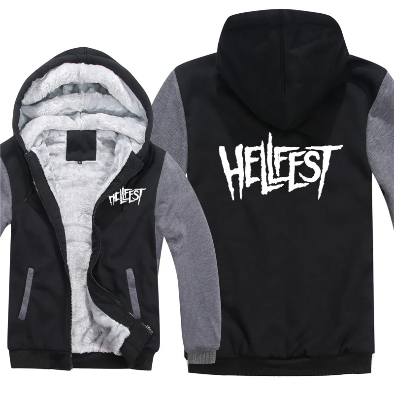 Hellfest Hoodies Fashion Jacket Winter Men Wool Liner Thick Hellfest  Sweatshirts Man Coat