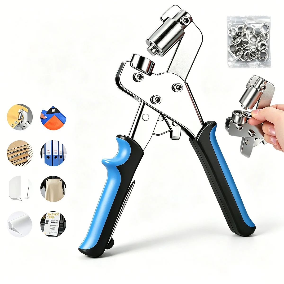Portable Grommet Pliers Kit Tools Handheld Hand Press Metal Eyelet Hole Punch Plier for Leather Canvas Clothing DIY Tarp Ring