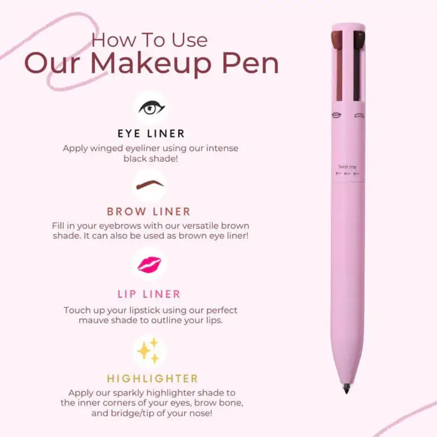 4 in 1 Eyebrow Eyeliner Lipliner Highlighter Pencil Custom Logo Matte Vegan Makeup Pen Flexible Long Lasting Pink White Black