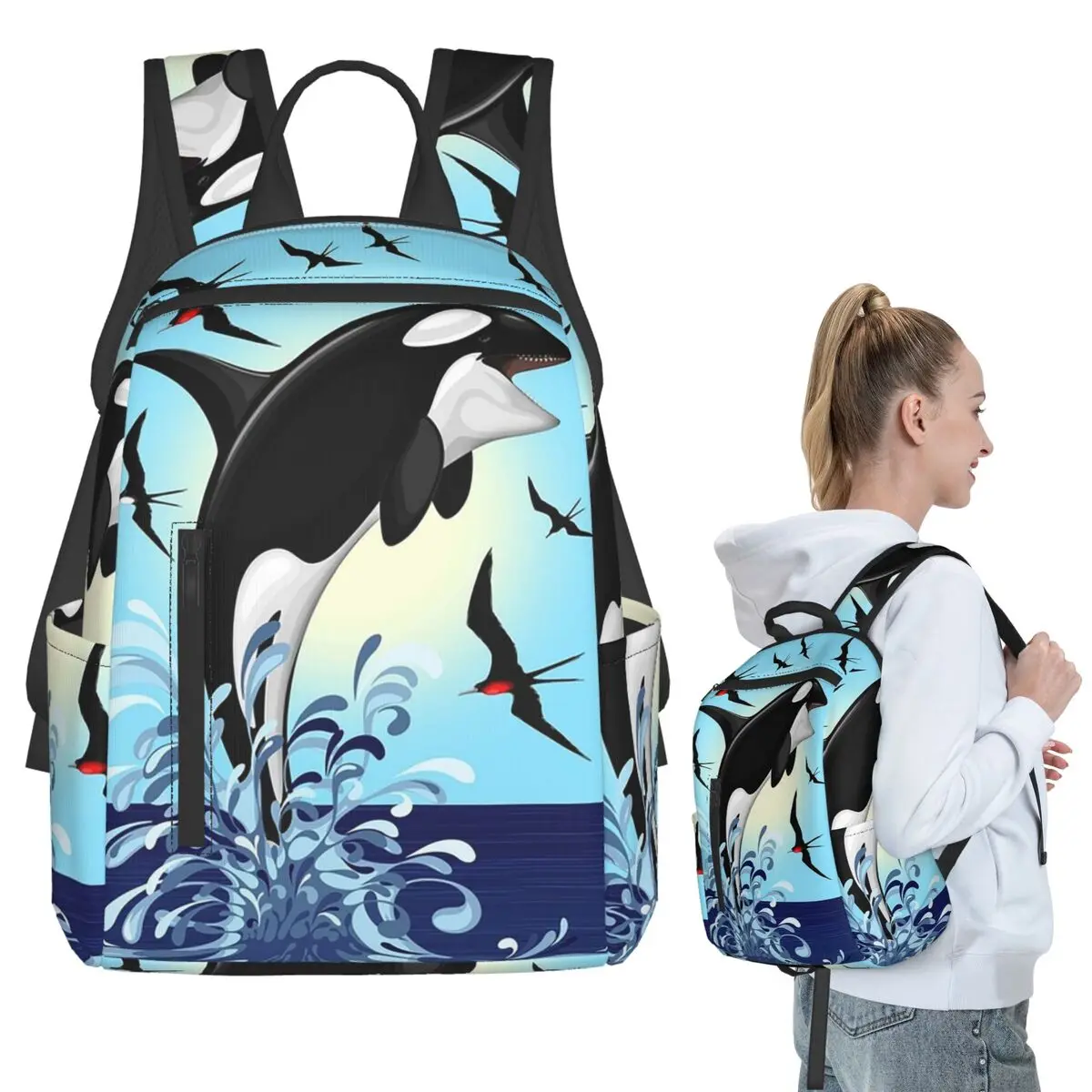 Orca Killer Whale Jumping Out The Ocean Backpack Student BookBag Boys Girls School Bag Laptop Shoulder Bags Men Women