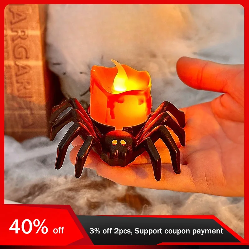 

7cm/2.76in Spider Candle Lamp Halloween LED Party Supplies Plastics Night Creativity Lamp Novelty Toys Bedroom Decoration Crafts