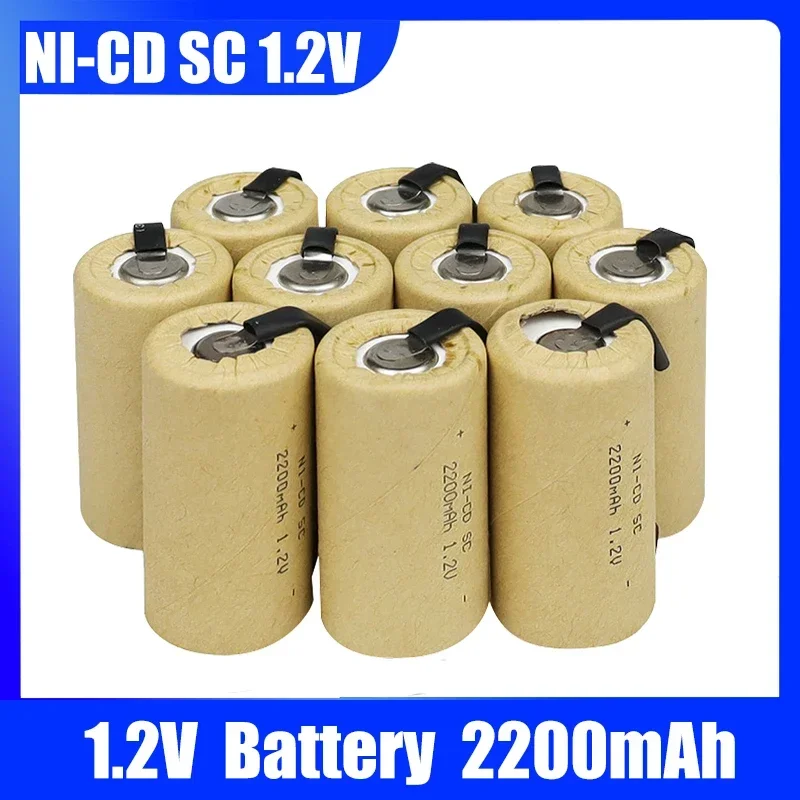 1.2V Battery SC Rechargeable Battery 1.2V 2200mAh Sub C NI-CD Cell With Welding Tabs for Electric Drill Screwdriver DIY BATTERI