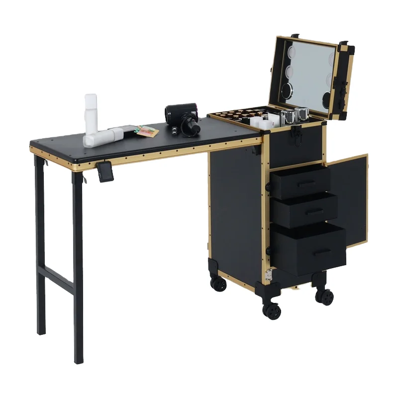 

Portable Nail Table Nail Salon Modern Multifunctional Makeup Trolley Case Pink Nail Table