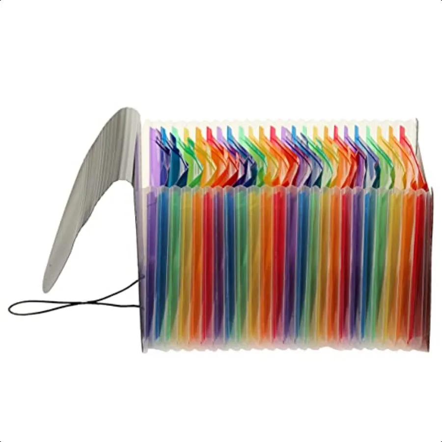 24 Pocket Expanding File Folder Expandable Accordion File Organizer Letter A4 Paper Document Filling Organizer Colored Tabs Bla